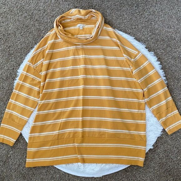 Garnet Hill Striped Long Sleeve Cowl Neck Top Yellow White Stretchy Womens XL - Picture 1 of 7